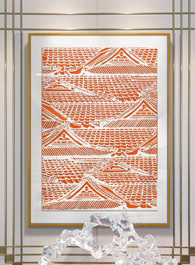 网红进门入户玄关装饰画轻奢风饭厅竖版走廊N过道油画挂画橙色立