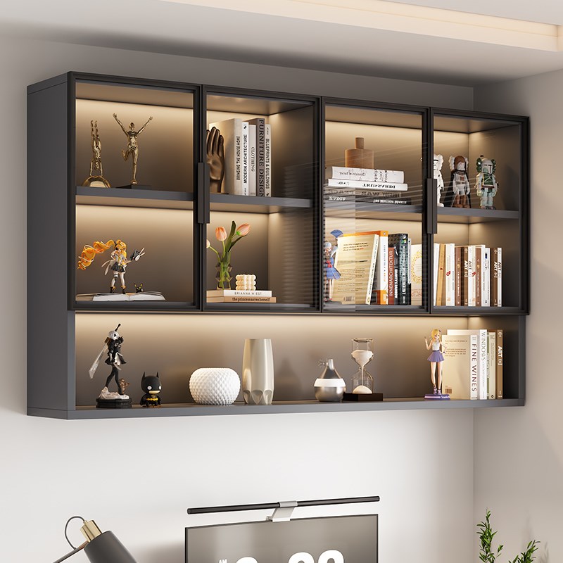 手办模型玻璃吊柜墙壁书柜挂墙厨房悬空置物架墙上展示柜书架餐厅