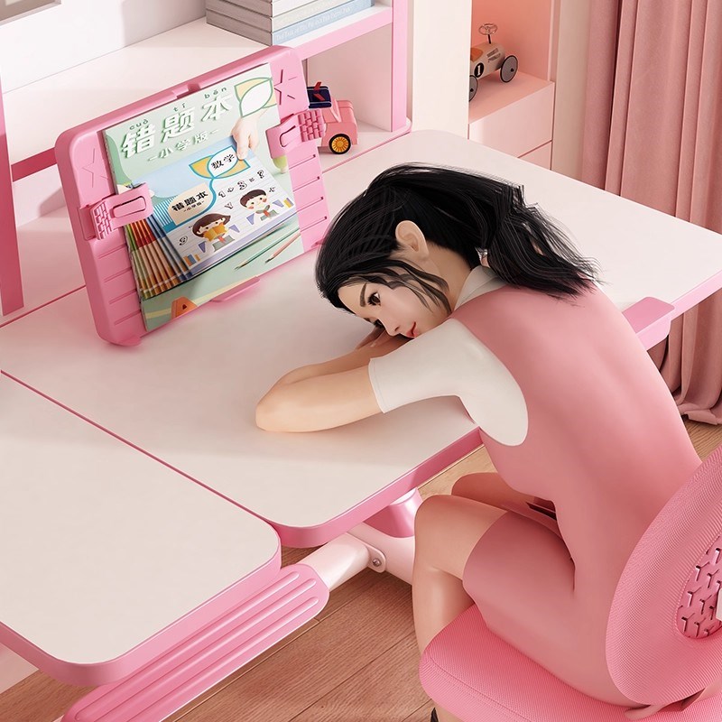 品黑白调学儿童学习桌学生写字作业书桌带书架高度可升降桌椅套装