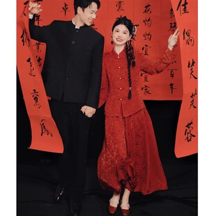 两件套装旗袍秋冬新款改良新中式订婚红色敬酒服新娘回门宴礼服女