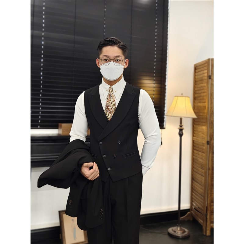 【奚哲】新款权势英式西装三件套西服套装主持新郎礼服黑色西装