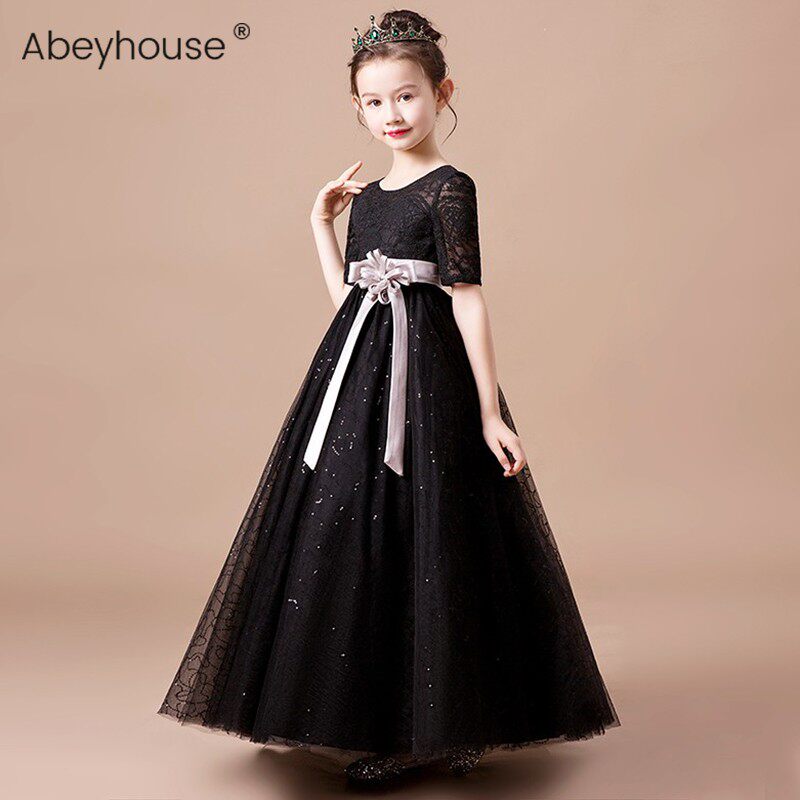 女童新款黑色礼服中大童高档钢琴演出服儿童小提琴演奏乐团指挥服