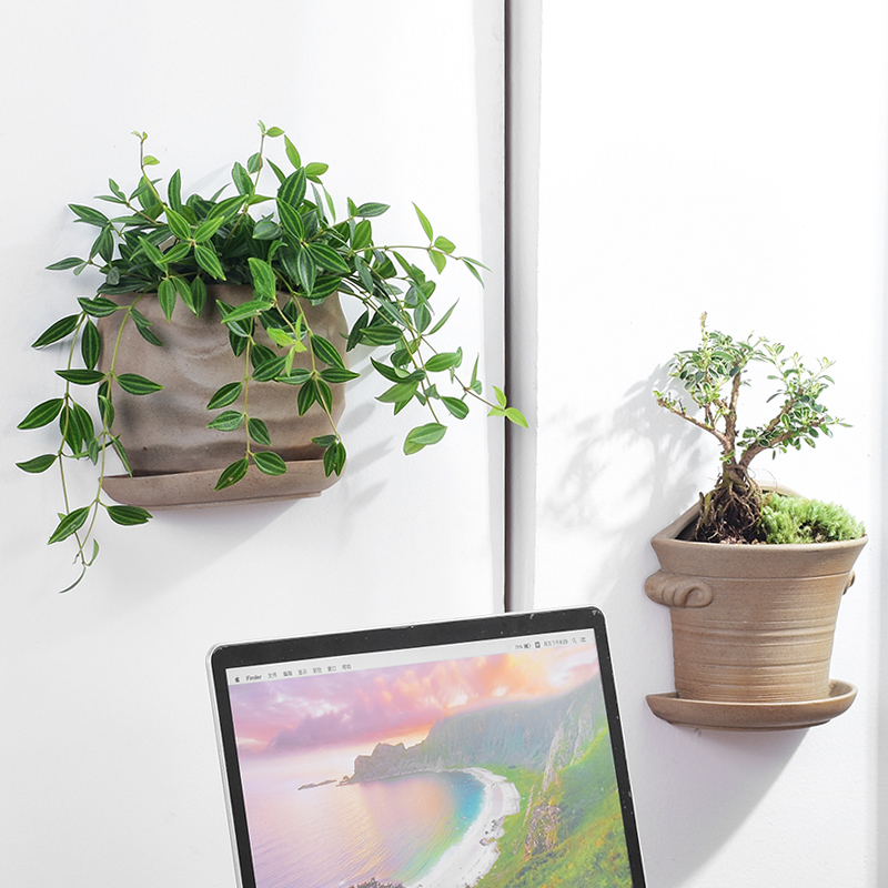 粗陶壁挂花盆陶瓷简约创意阳台垂吊盆绿萝悬挂式多肉花盆墙壁花器