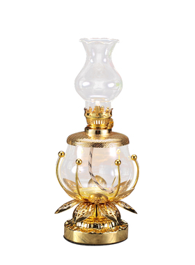 新古典油灯防风莲花玻璃液体酥油灯环保长明陶瓷佛前供灯摆件灯座