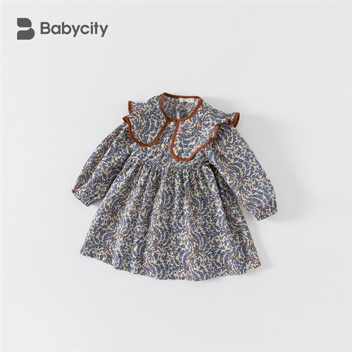 女童春秋连衣裙2024女孩碎花裙宝宝复古娃娃领裙子女宝秋装长袖裙