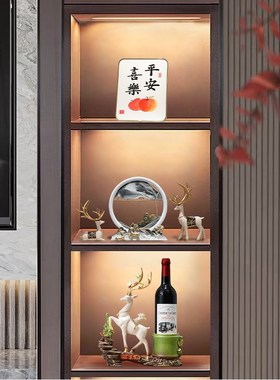 新中式酒柜摆件一鹿高升红酒架收纳入户玄关电视柜创意家居装饰品