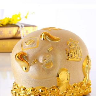 富贵招财金猪陶瓷存钱罐超大号储蓄罐笑脸喜庆猪创意摆件家居饰品