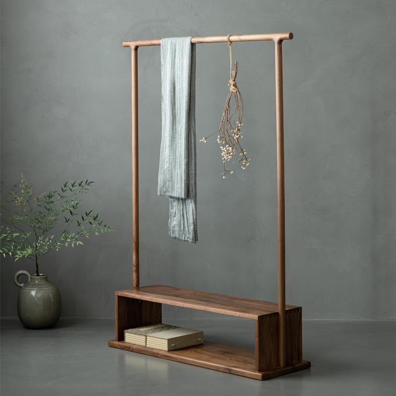 新中式黑胡桃实木落地衣帽架置物简约挂衣服架民宿家俱百搭卧室