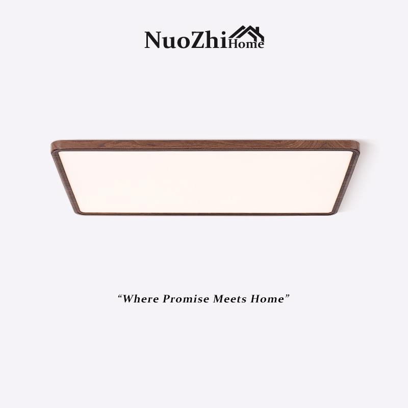 超薄无缝中古风客厅吸顶灯胡桃木纹长方形覆古侘寂风全光谱卧室灯