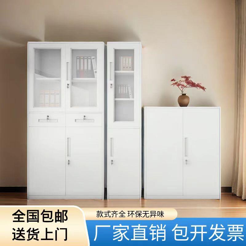 办公室文件柜带锁员工铁皮柜子玻璃门钢制书柜带门档案资料柜