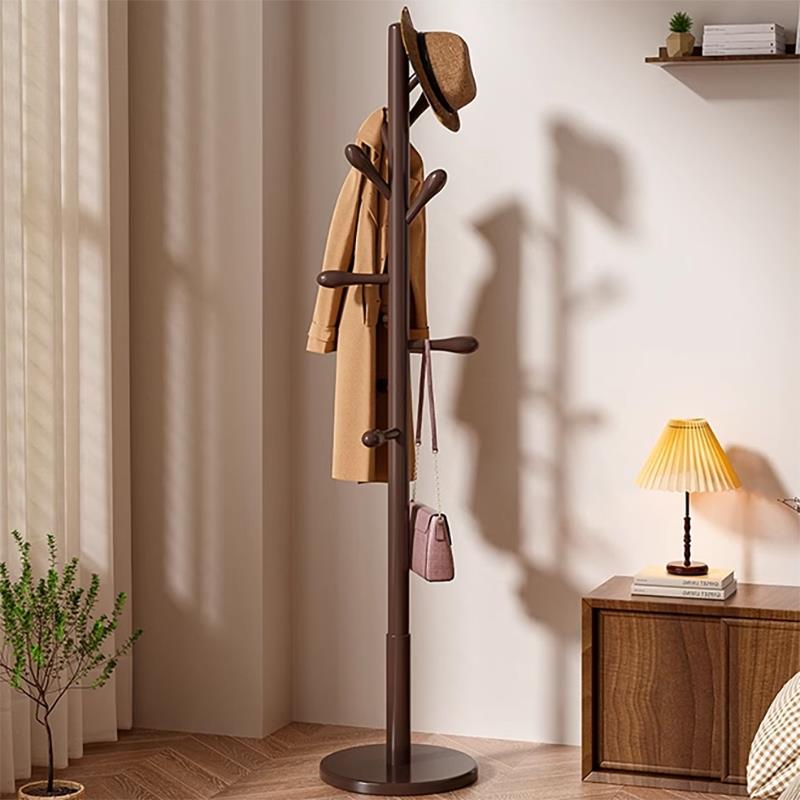 新中式家用挂衣架落地卧室客厅复古衣帽架简易衣架立式榉木晾衣杆