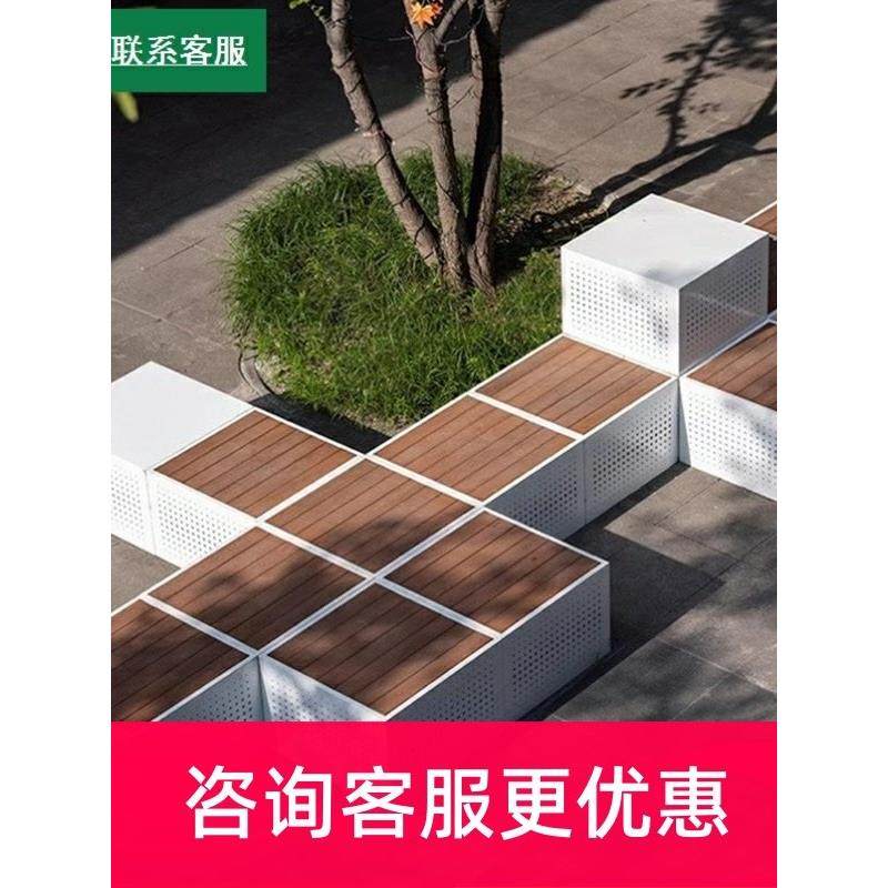 户外不锈钢花箱座凳组合公园广场售楼部休息凳铁艺塑木菠萝格坐椅,住宅家具,公园椅,淘宝优惠券,粉丝福利购,淘宝优惠卷