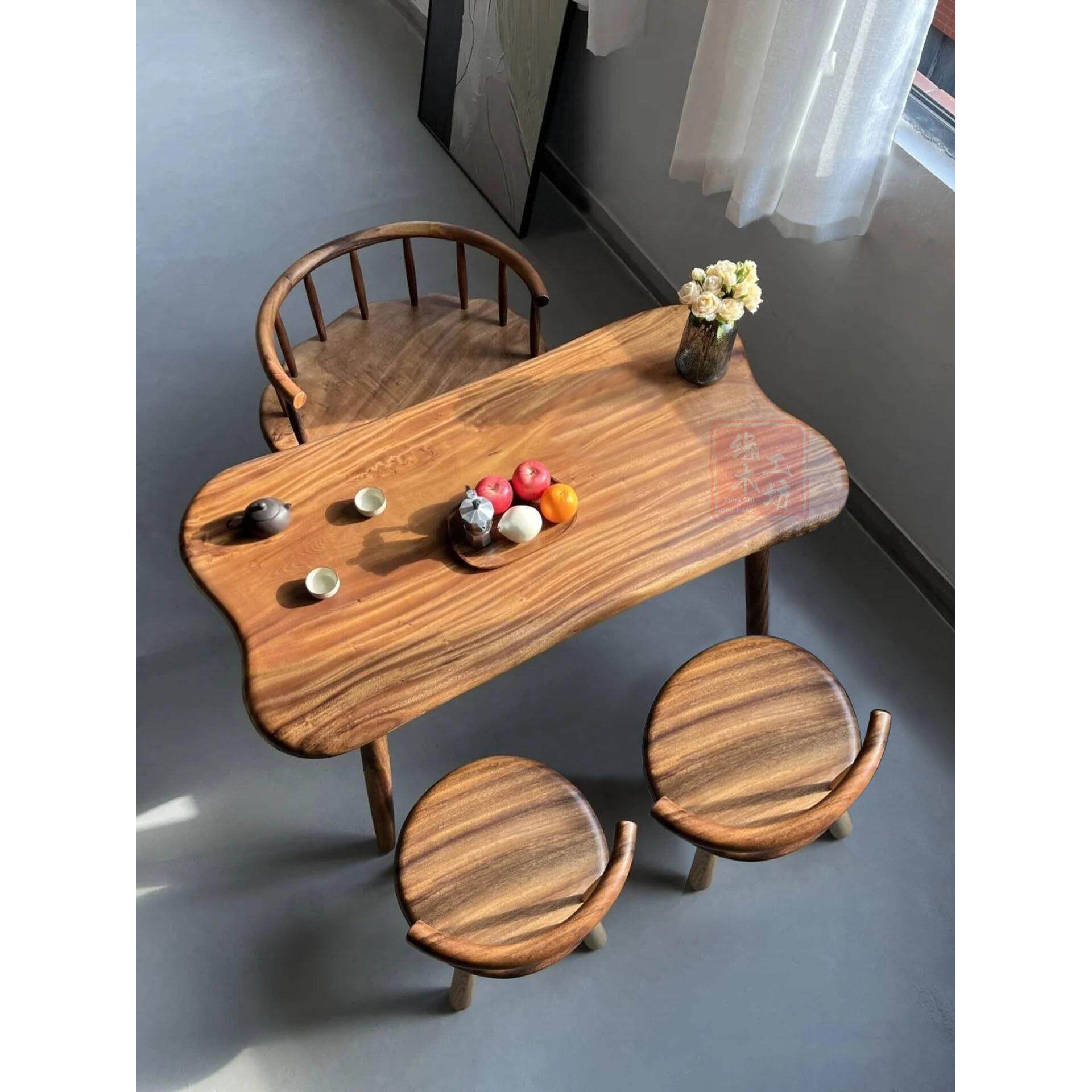 阳台茶桌椅组合南美黑胡桃木双层书桌实木小茶几榫卯结构整装发货