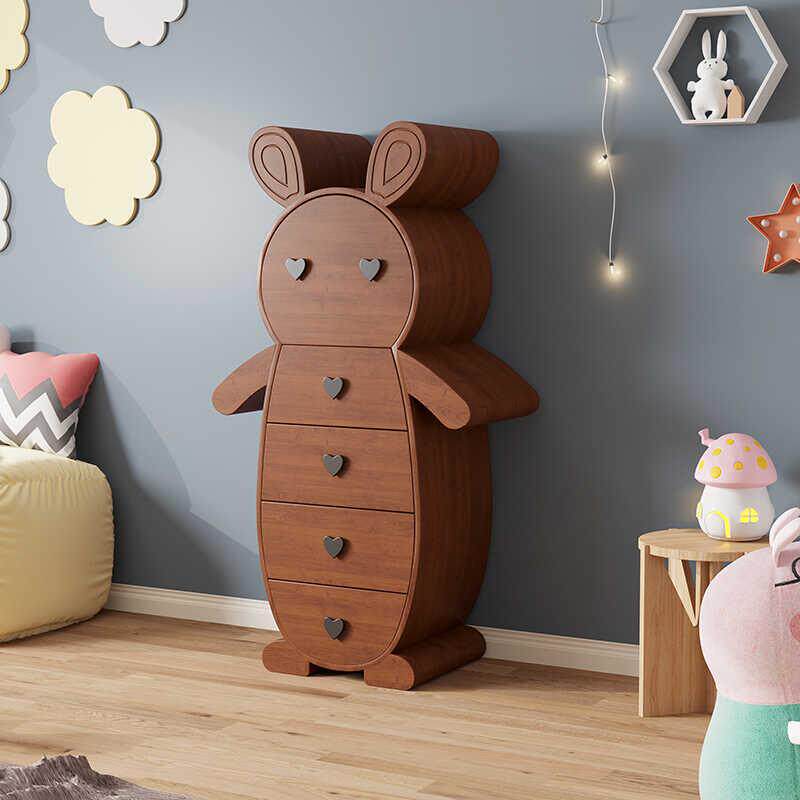 中古风五斗柜轻奢实木卧室储物斗柜现代极简兔子柜蓝色粉色创艺柜