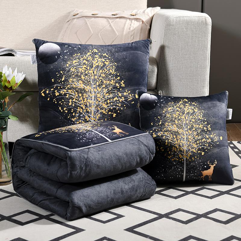 加厚多功能抱枕被子两用珊瑚绒毯子靠垫靠枕头被折叠汽车载午休被