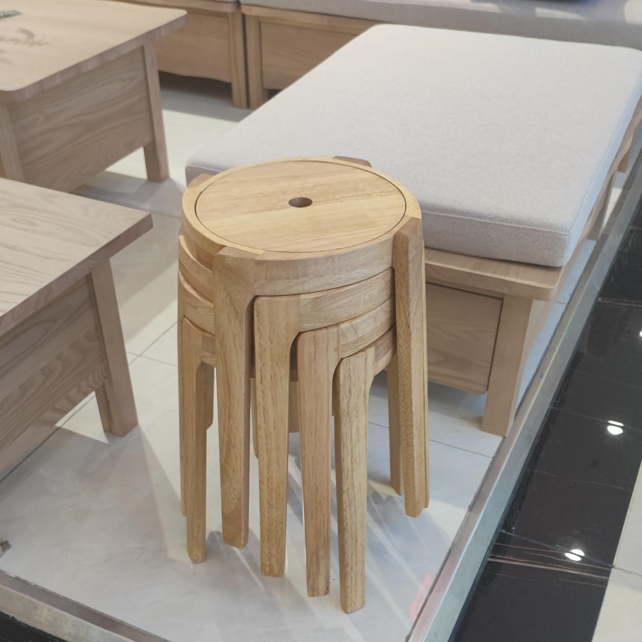 纯实木凳子可叠放家用现代简约圆凳风车凳餐椅凳白蜡木结实耐用凳