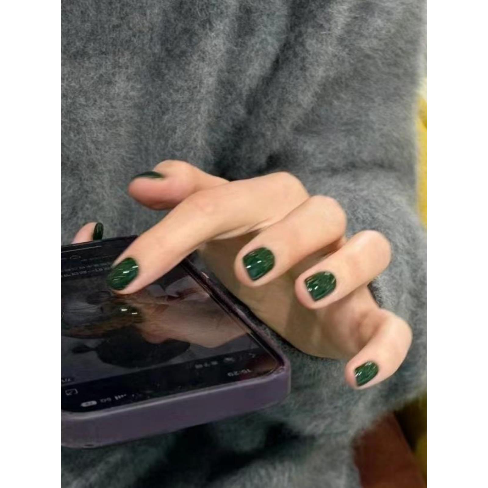 纯色美白覆古祖母绿小红树同款高端美甲成品贴片