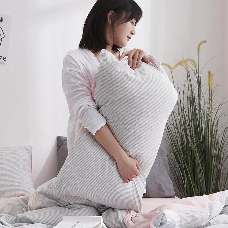 日式天竺棉条纹枕套针织棉全棉枕头套一对纯棉信封式两祇装枕芯套