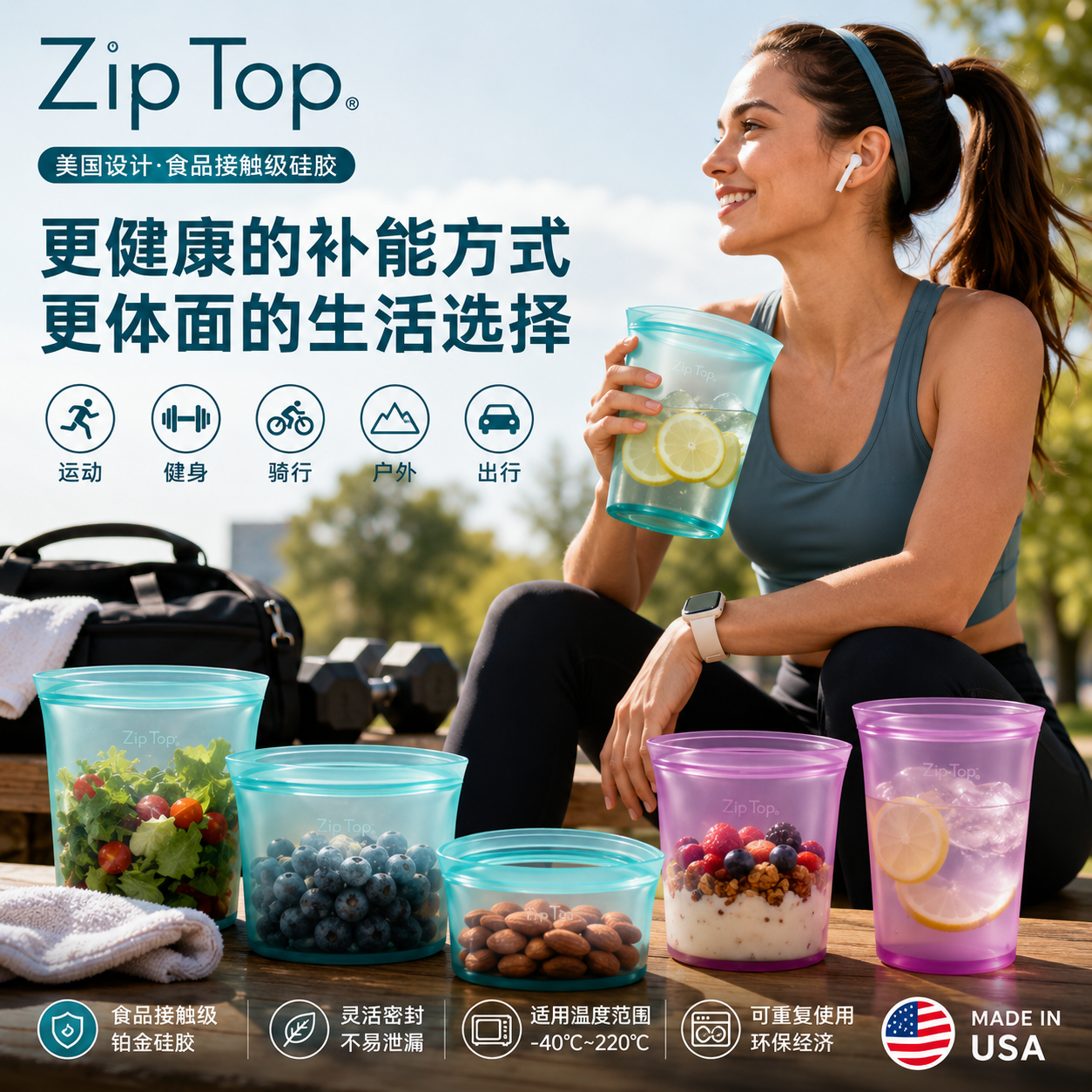 旗舰店 ziptop硅胶杯食品级运动补能杯可折叠漱口杯水果杯硅胶袋