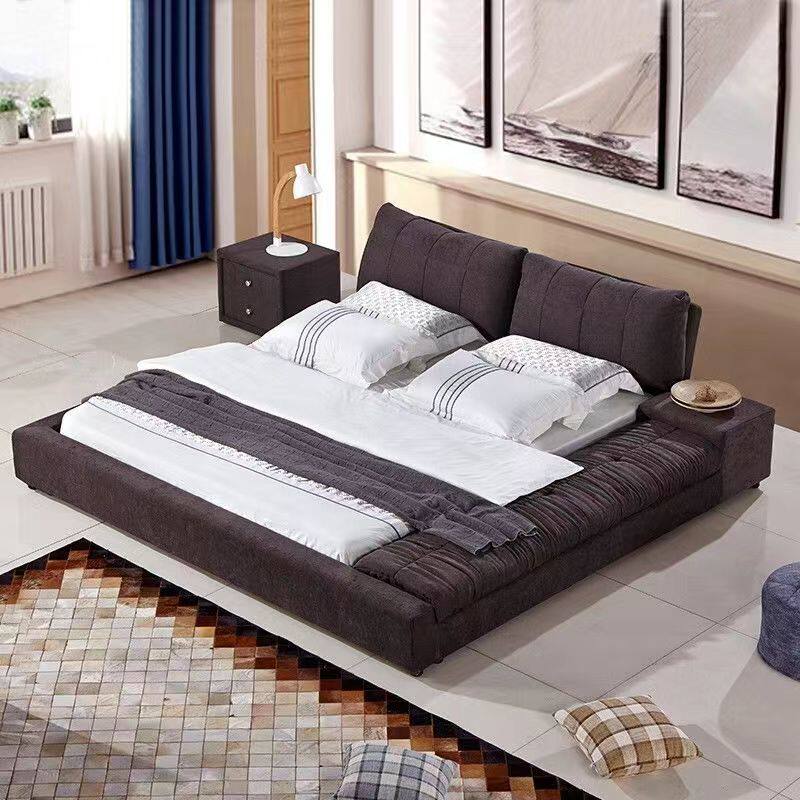 北欧简约现代榻榻米主卧小户型可拆洗布艺床实P木双人床网红软体