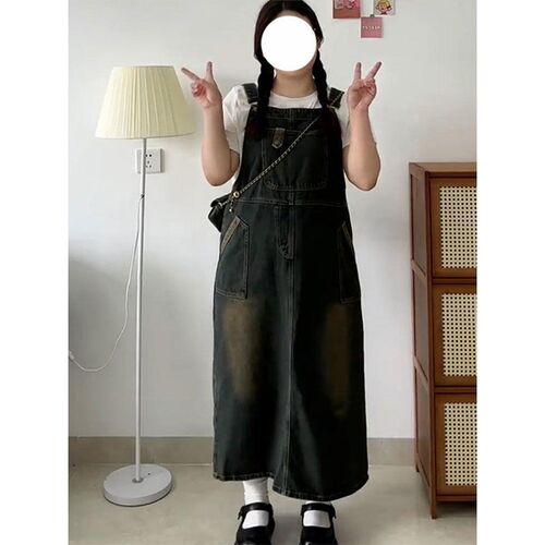 300斤大码女装复古甜美牛仔背带裙女胖mm夏季裙子显瘦宽松连衣裙