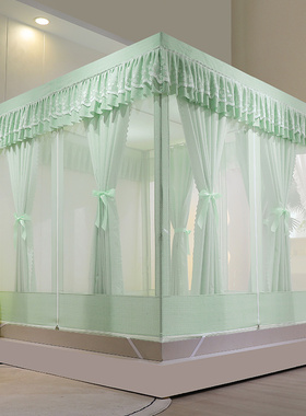 蚊帐家用2d022新款卧室公主风遮光床帘一体式1米8大床1.5m防尘防