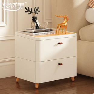 家用塑料床头柜现代简p约卧室奶油风窄柜小型床边简易轻奢收纳柜
