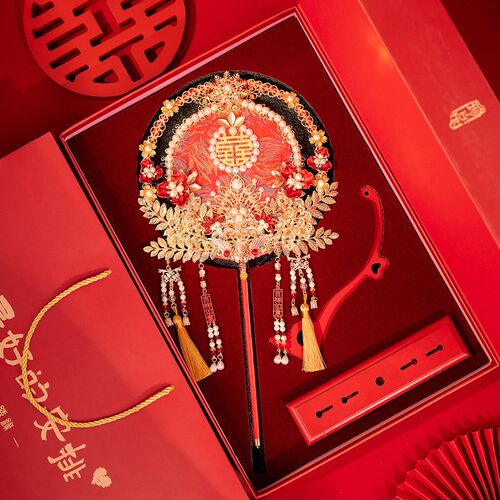 舞绣缘重工团扇新娘结婚古风高级喜扇新中式婚礼手R捧花diy材料包