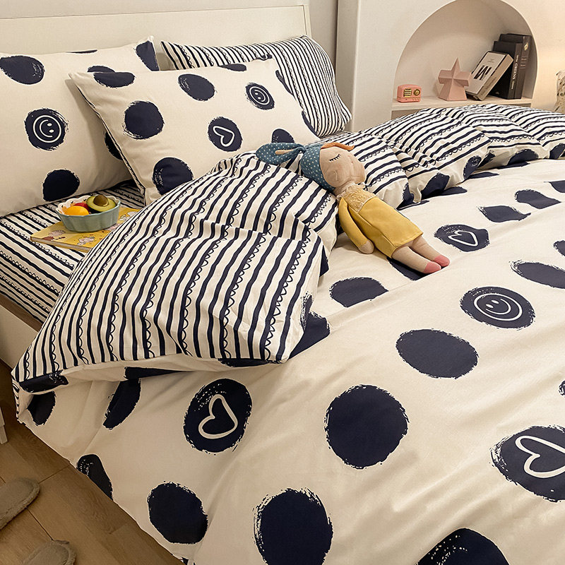 全棉纯棉简约北欧风黑白几何四件套小清新学生床上用W品被套床笠