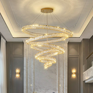 复式别墅客厅卧室北欧吊灯简约现代轻奢水晶灯具公寓挑高楼梯吊灯