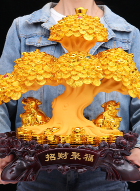 大号招财貔貅摆件摇钱树皮丘工艺礼品摆饰办公室开业礼品客厅酒柜