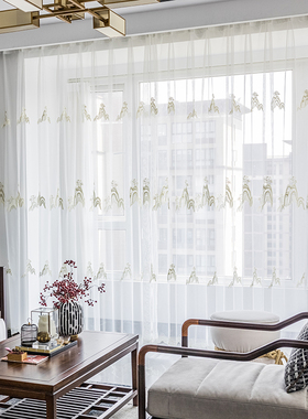 2023新款加高加l长北欧刺绣花三米一窗帘白色透光阳台客厅白色纱