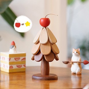 圣诞树隔热垫防烫耐热垫平安果餐桌摆件创意实木R家用折叠锅垫杯