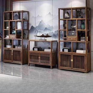 新款中式博古架高端实木多宝阁置物架办公室展示柜隔断陈列书架子