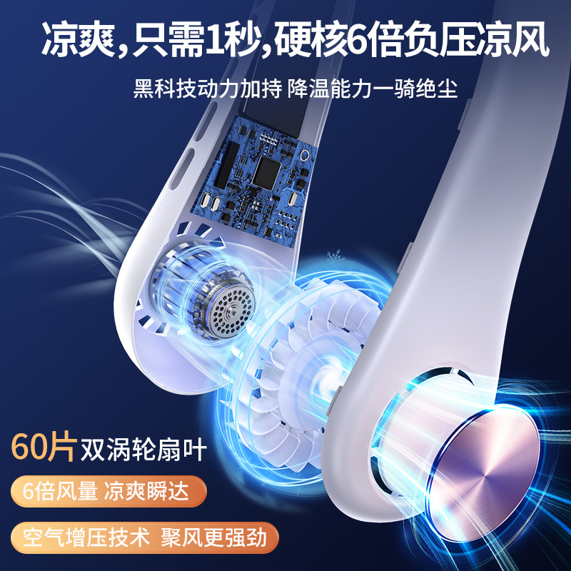 懒人挂脖风扇无叶涡轮静音usb小型宿舍户外随身便携式充电式风扇S