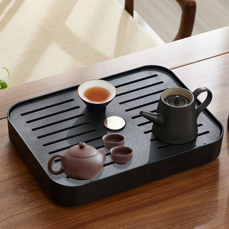 茶盘茶杯盘长方形现代小型客厅储水塑料水杯子沥水盘