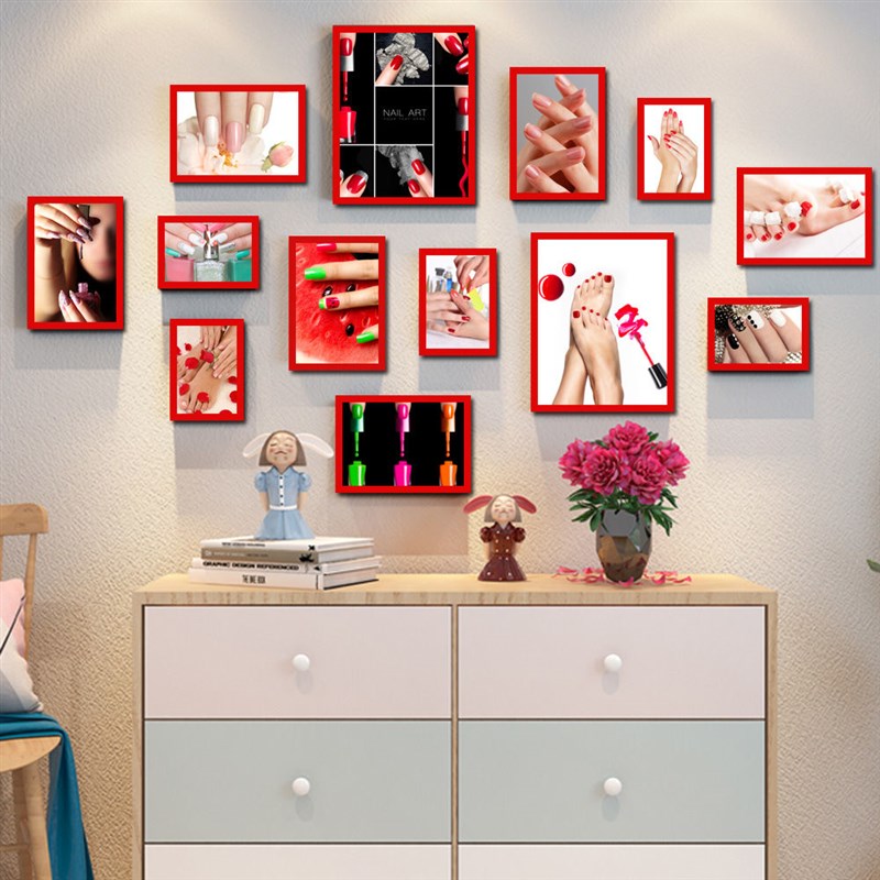 挂墙相片墙半永久海报眉美容院创意装饰画相框挂画纹绣美甲照片墙
