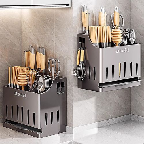 刀架厨房置物架壁挂式免打孔刀具筷筒筷笼一体收纳架多功能置物架