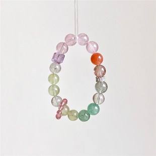 天然水晶补缺喜用木火木手链粉晶太阳石绿草莓晶葡萄石发晶手串女