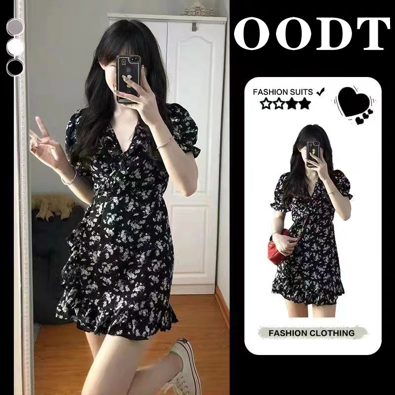 哺乳衣外出辣妈款夏季女装u法式碎花短裙子小个子产后喂奶连衣裙