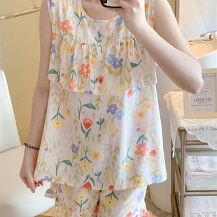 防凸点睡衣女款2024夏季新款薄棉绸背心无袖套装绵绸家居服免胸垫