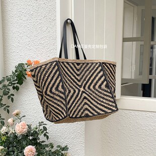 超大容量韩版e休闲百搭托特编织包夏季海边旅行度假沙滩草编包单