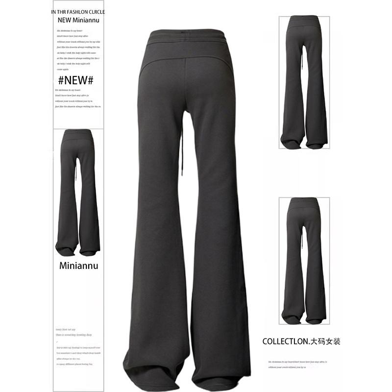特大码美式复古微喇休闲裤女胖mm灰色高级感女裤子高腰显瘦运动裤