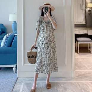 孕妇装碎花短袖宽松连衣裙遮肚A时尚洋气韩版大码中长款孕期外穿