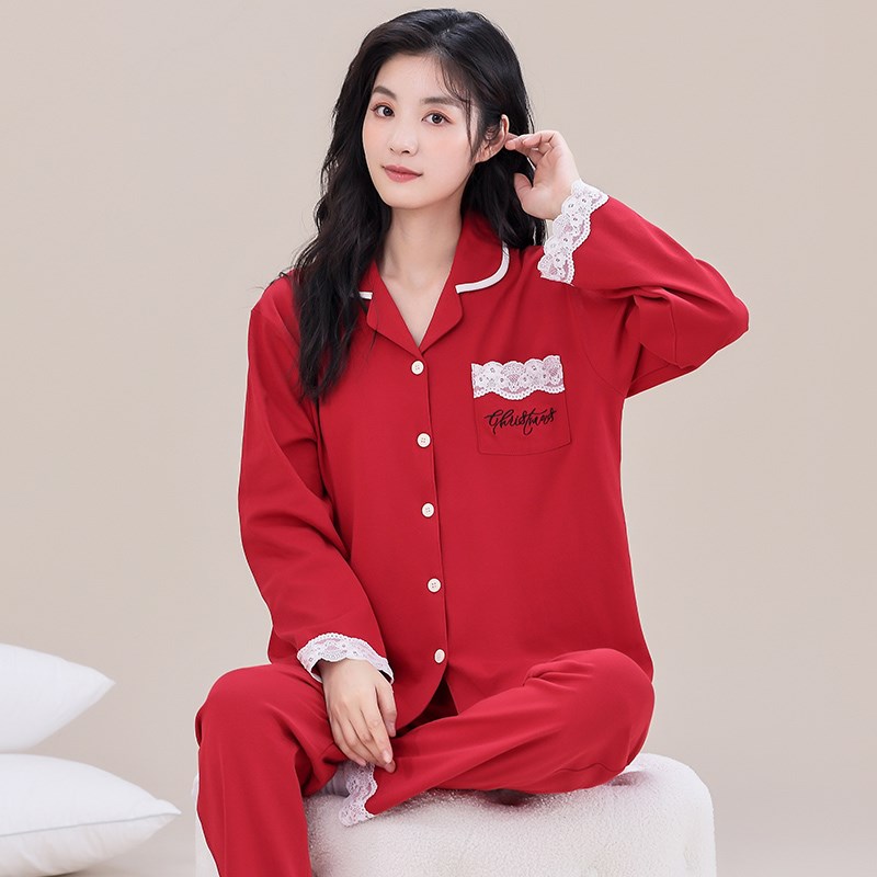 情侣睡衣春秋冬纯棉长袖套装红色喜庆本命年结婚男女款新婚家居服