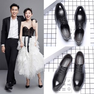 2025新郎结婚礼鞋n内增高男士订婚英伦商务休闲皮鞋青年配西装伴