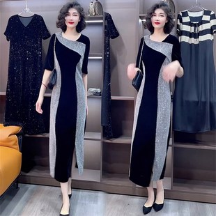 气质显瘦高端洋气百搭撞色减龄亮丝连衣裙女 时尚 2024夏季 网红爆款