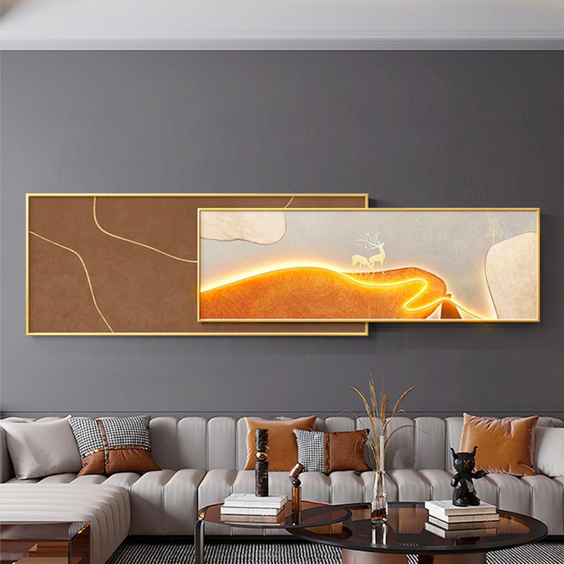 北欧风客厅装饰画LED灯带发光实物画现代轻奢卧室床头样板房挂画