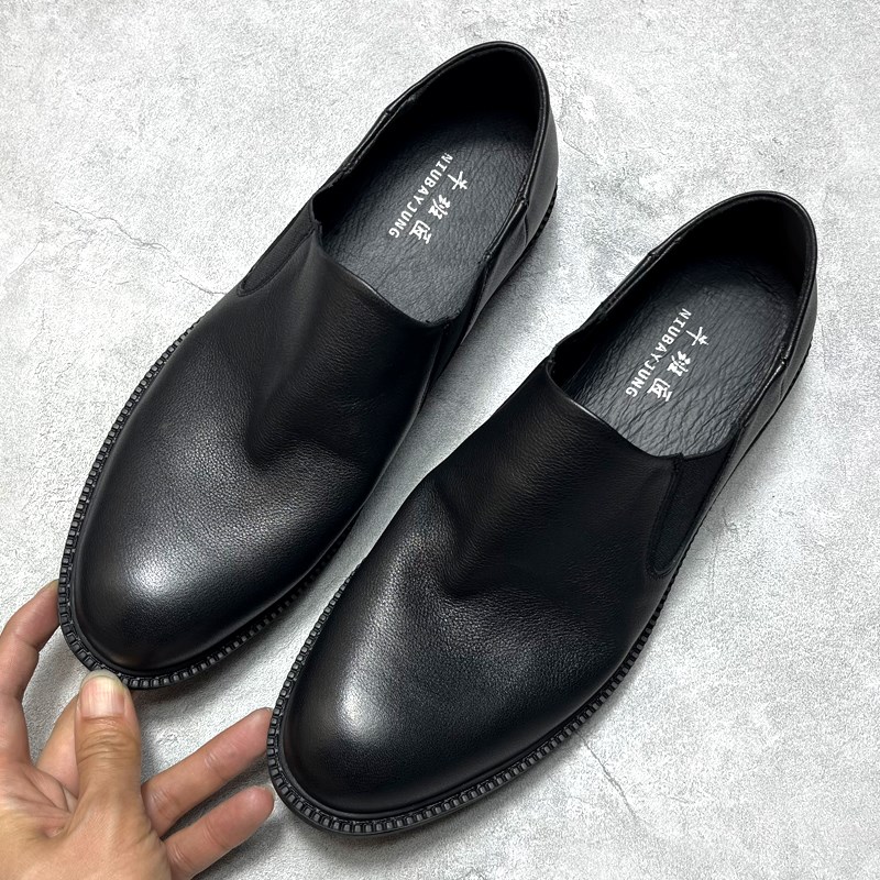 软皮透气皮鞋男商务正装英伦厚底真皮男士西装上班软底一脚蹬男鞋