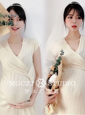 影楼孕妇照服f装包身针织连衣裙日系居家温柔摄影写真艺术照衣服